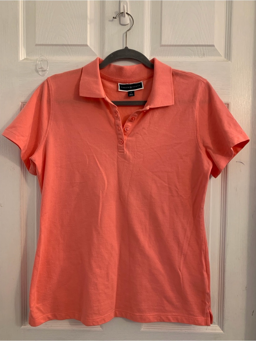 Karen Scott Coral Short Sleeve Polo Top. Size medium $10